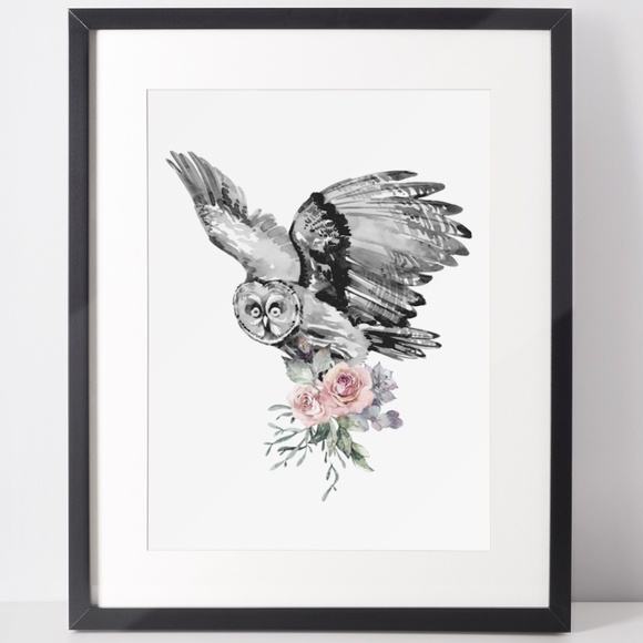 Owl Illustration Watercolor Wall Art Print Poster Unframed - Picture 2 of 9